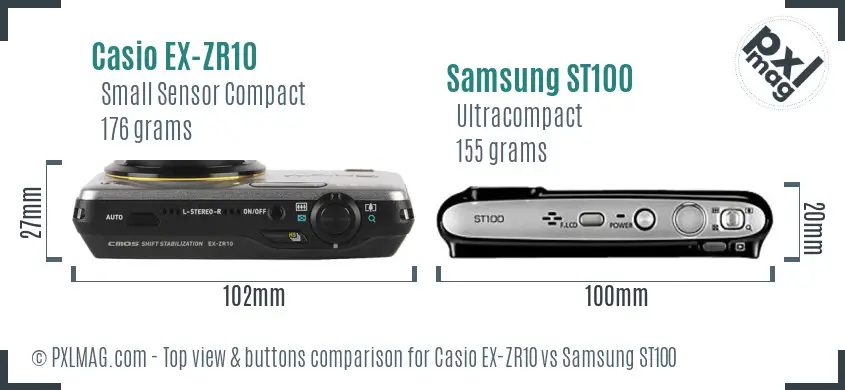Casio EX-ZR10 vs Samsung ST100 top view buttons comparison