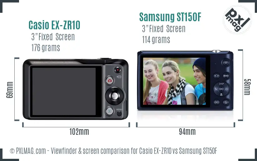 Casio EX-ZR10 vs Samsung ST150F Screen and Viewfinder comparison