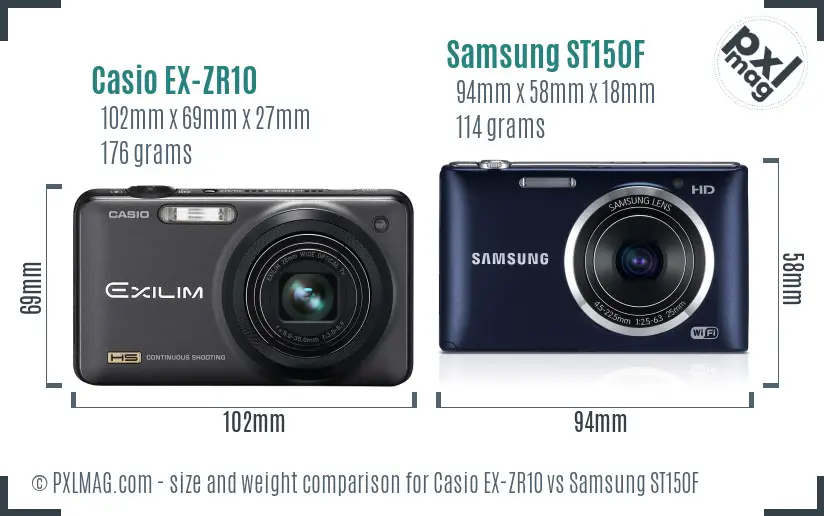 Casio EX-ZR10 vs Samsung ST150F size comparison