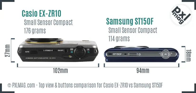 Casio EX-ZR10 vs Samsung ST150F top view buttons comparison