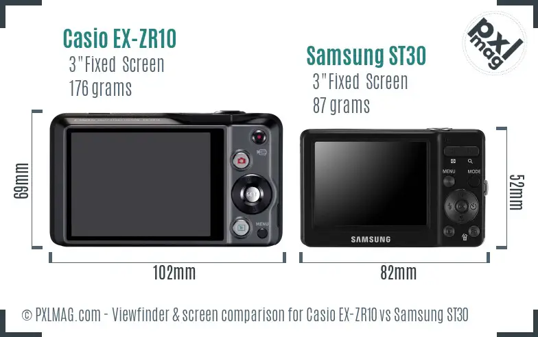 Casio EX-ZR10 vs Samsung ST30 Screen and Viewfinder comparison