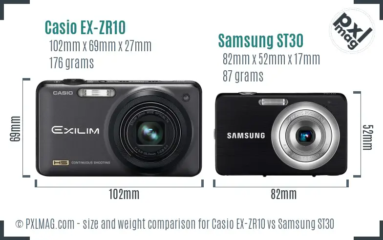 Casio EX-ZR10 vs Samsung ST30 size comparison