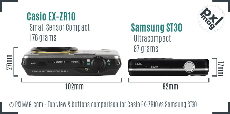 Casio EX-ZR10 vs Samsung ST30 top view buttons comparison