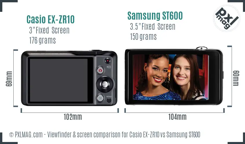 Casio EX-ZR10 vs Samsung ST600 Screen and Viewfinder comparison