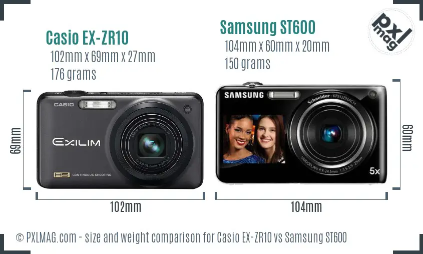 Casio EX-ZR10 vs Samsung ST600 size comparison