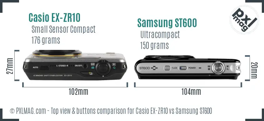 Casio EX-ZR10 vs Samsung ST600 top view buttons comparison