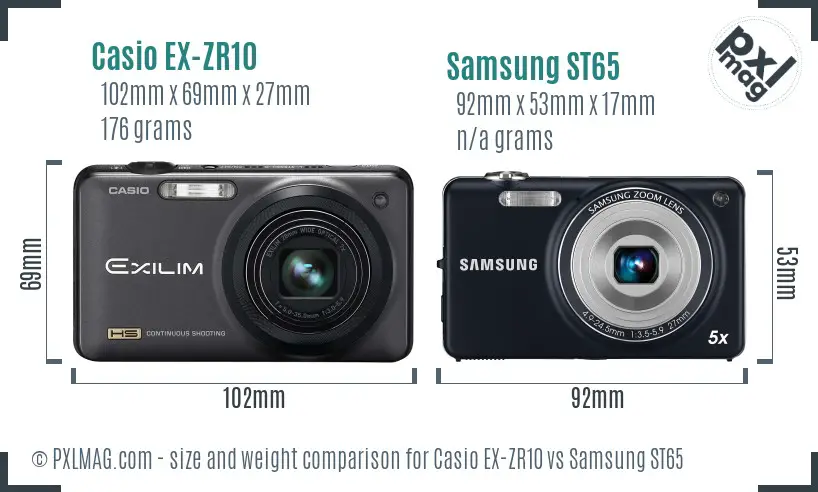 Casio EX-ZR10 vs Samsung ST65 size comparison