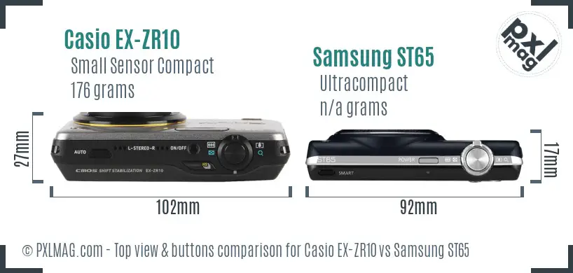 Casio EX-ZR10 vs Samsung ST65 top view buttons comparison