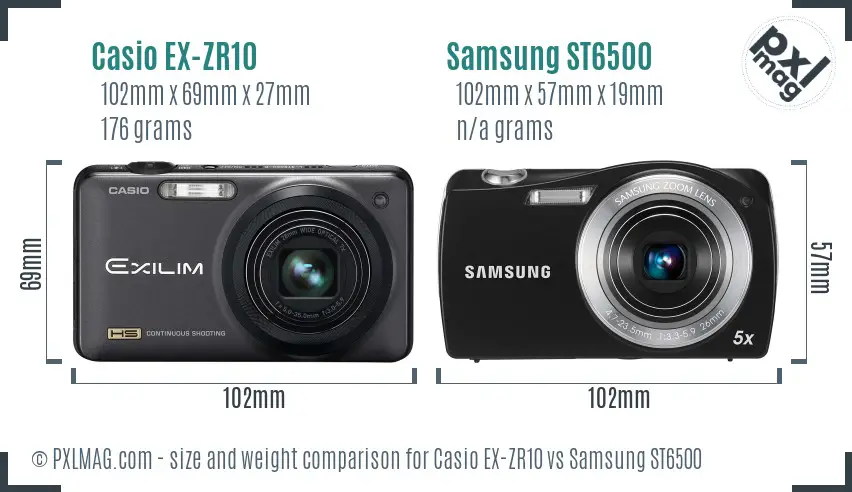 Casio EX-ZR10 vs Samsung ST6500 size comparison