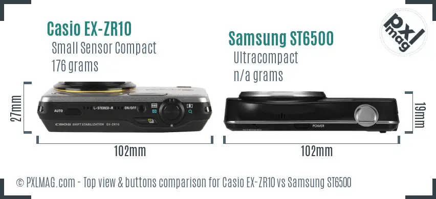 Casio EX-ZR10 vs Samsung ST6500 top view buttons comparison