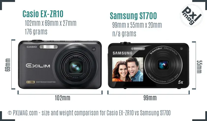 Casio EX-ZR10 vs Samsung ST700 size comparison Casio EX-ZR10 vs Samsung ST700 size comparison