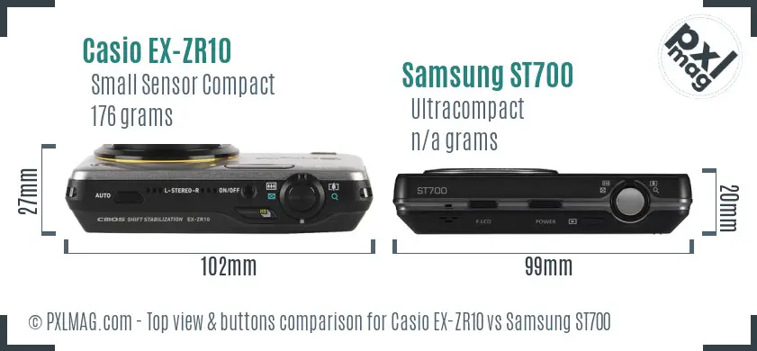 Casio EX-ZR10 vs Samsung ST700 top view buttons comparison Casio EX-ZR10 vs Samsung ST700 top view buttons comparison