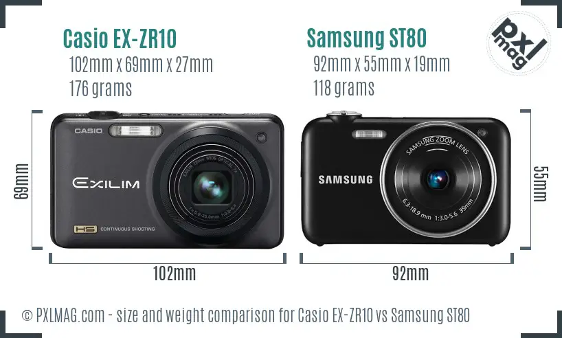 Casio EX-ZR10 vs Samsung ST80 size comparison