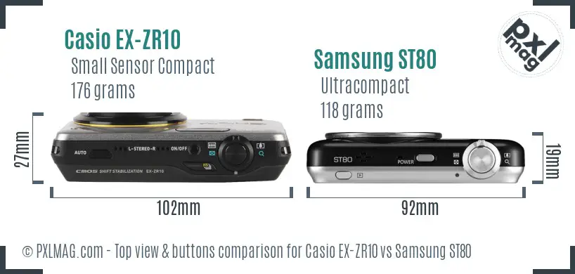 Casio EX-ZR10 vs Samsung ST80 top view buttons comparison