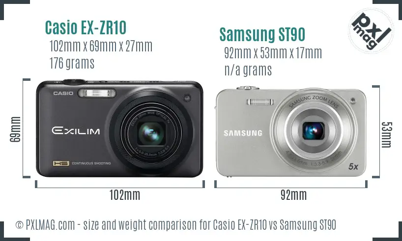 Casio EX-ZR10 vs Samsung ST90 size comparison