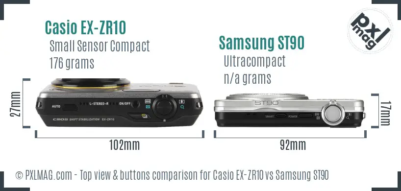 Casio EX-ZR10 vs Samsung ST90 top view buttons comparison