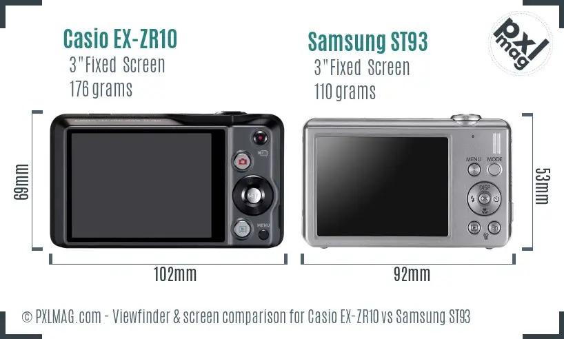 Casio EX-ZR10 vs Samsung ST93 Screen and Viewfinder comparison