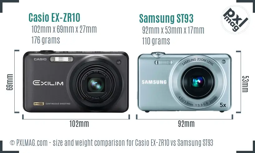 Casio EX-ZR10 vs Samsung ST93 size comparison