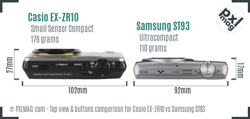Casio EX-ZR10 vs Samsung ST93 top view buttons comparison