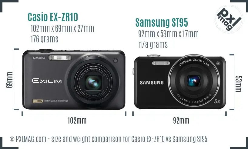 Casio EX-ZR10 vs Samsung ST95 size comparison