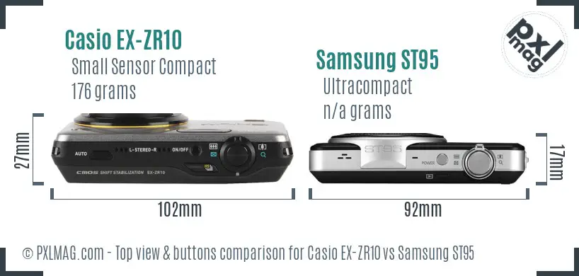 Casio EX-ZR10 vs Samsung ST95 top view buttons comparison