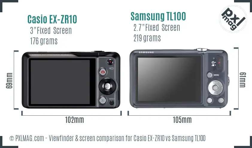 Casio EX-ZR10 vs Samsung TL100 Screen and Viewfinder comparison