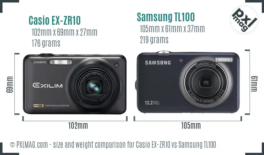 Casio EX-ZR10 vs Samsung TL100 size comparison