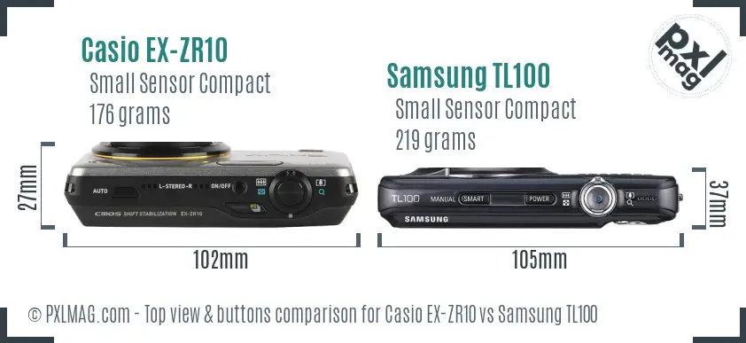 Casio EX-ZR10 vs Samsung TL100 top view buttons comparison