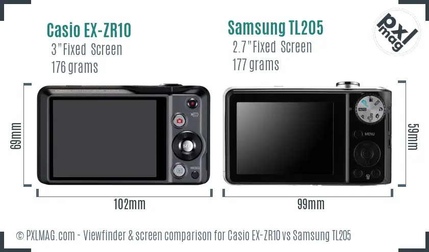 Casio EX-ZR10 vs Samsung TL205 Screen and Viewfinder comparison