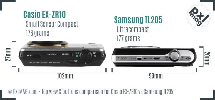 Casio EX-ZR10 vs Samsung TL205 top view buttons comparison