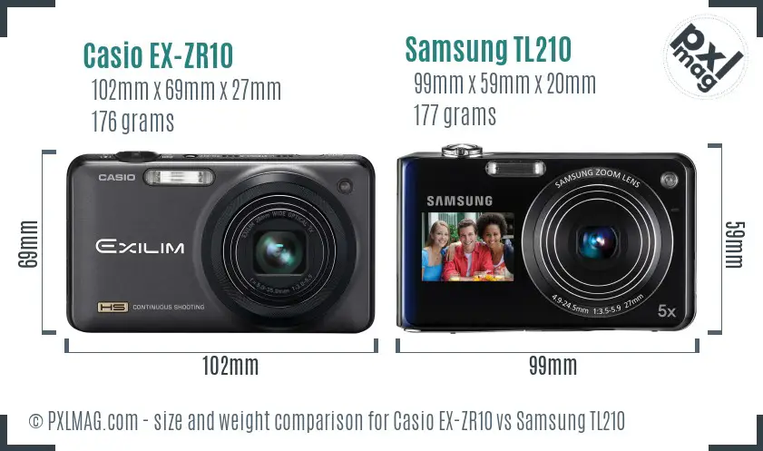 Casio EX-ZR10 vs Samsung TL210 size comparison