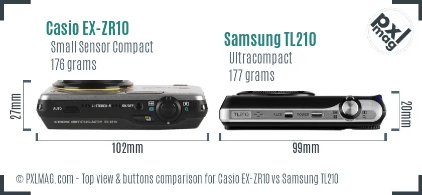 Casio EX-ZR10 vs Samsung TL210 top view buttons comparison