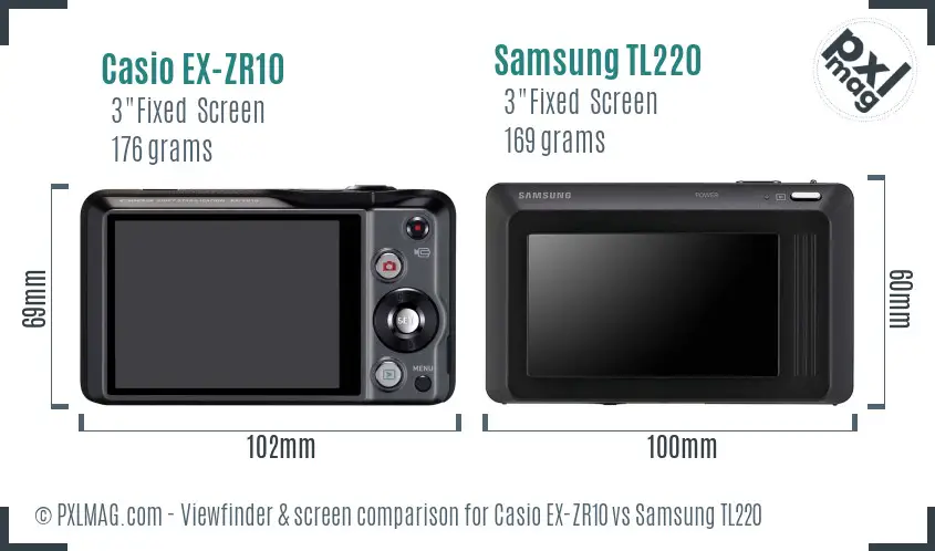 Casio EX-ZR10 vs Samsung TL220 Screen and Viewfinder comparison