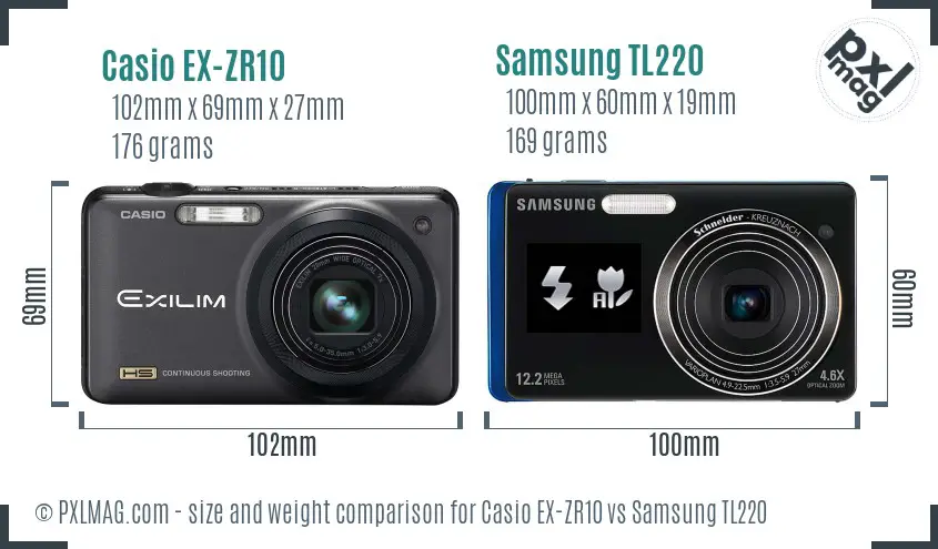 Casio EX-ZR10 vs Samsung TL220 size comparison