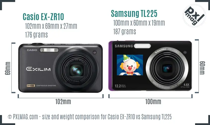 Casio EX-ZR10 vs Samsung TL225 size comparison
