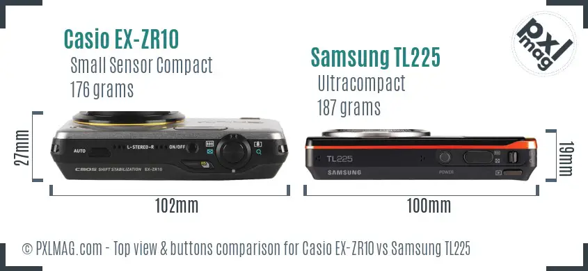 Casio EX-ZR10 vs Samsung TL225 top view buttons comparison