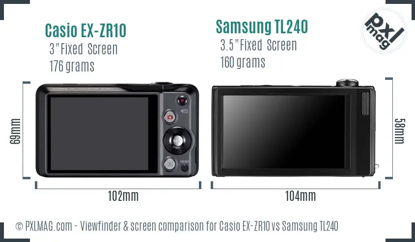 Casio EX-ZR10 vs Samsung TL240 Screen and Viewfinder comparison