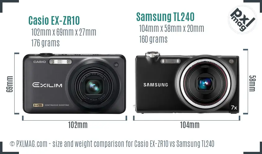 Casio EX-ZR10 vs Samsung TL240 size comparison