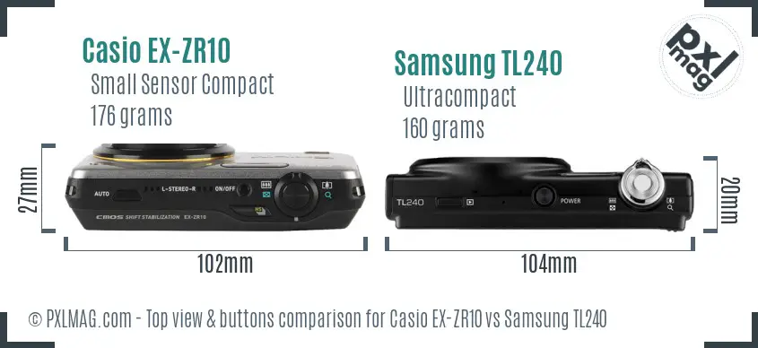 Casio EX-ZR10 vs Samsung TL240 top view buttons comparison
