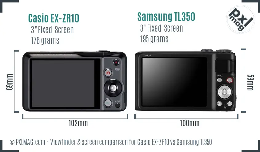 Casio EX-ZR10 vs Samsung TL350 Screen and Viewfinder comparison