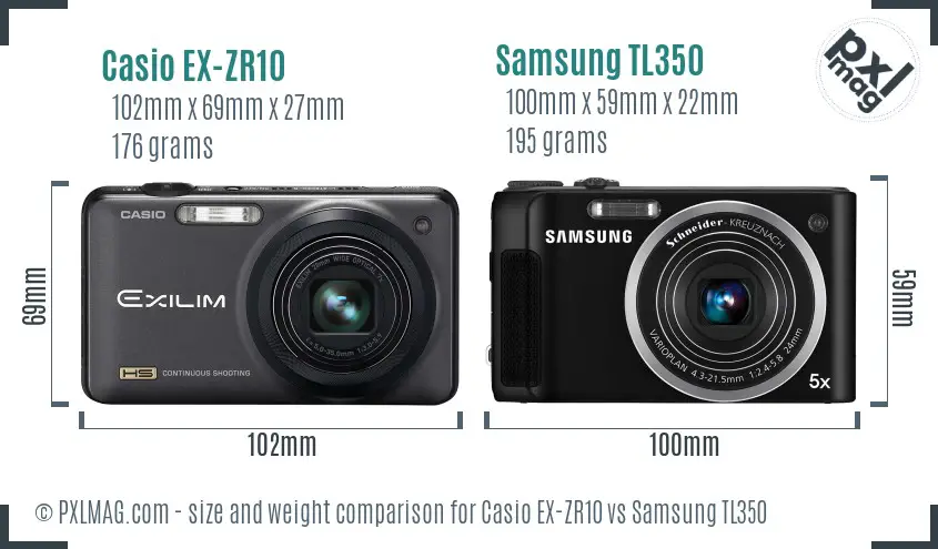 Casio EX-ZR10 vs Samsung TL350 size comparison