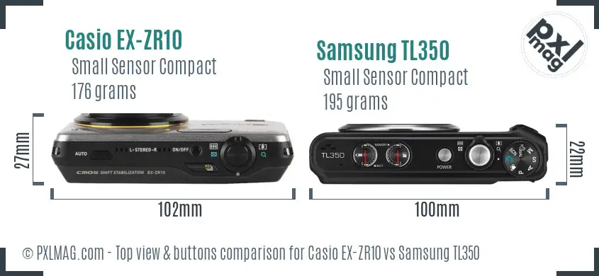 Casio EX-ZR10 vs Samsung TL350 top view buttons comparison