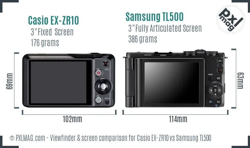 Casio EX-ZR10 vs Samsung TL500 Screen and Viewfinder comparison