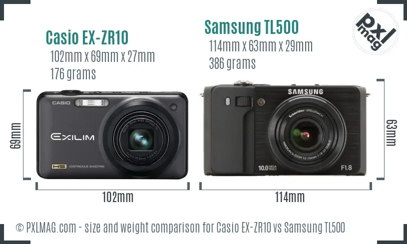 Casio EX-ZR10 vs Samsung TL500 size comparison