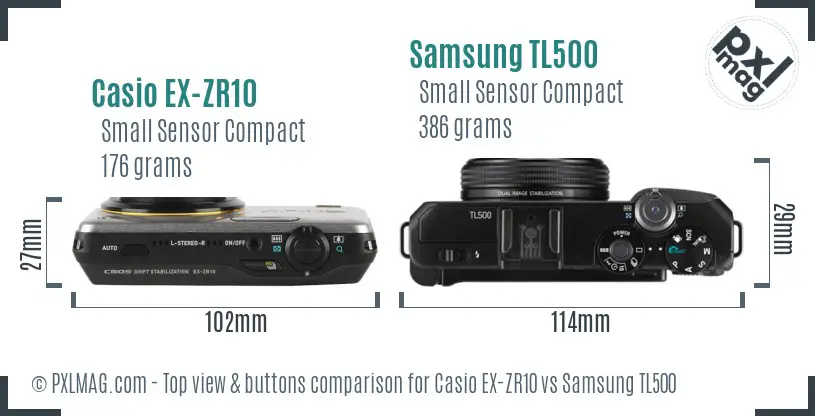 Casio EX-ZR10 vs Samsung TL500 top view buttons comparison