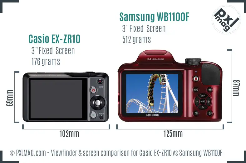 Casio EX-ZR10 vs Samsung WB1100F Screen and Viewfinder comparison