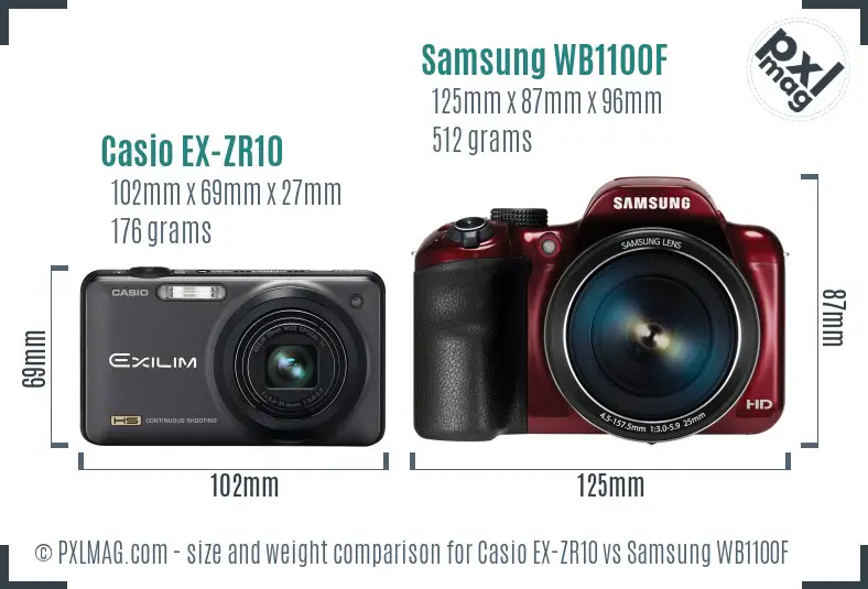 Casio EX-ZR10 vs Samsung WB1100F size comparison
