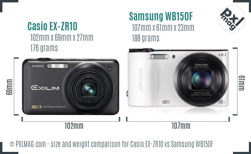 Casio EX-ZR10 vs Samsung WB150F size comparison