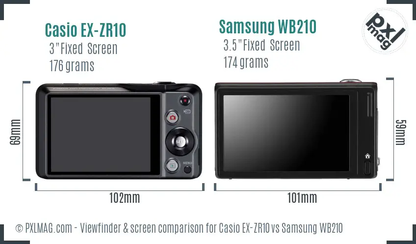 Casio EX-ZR10 vs Samsung WB210 Screen and Viewfinder comparison