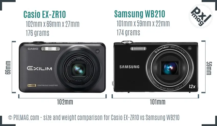 Casio EX-ZR10 vs Samsung WB210 size comparison